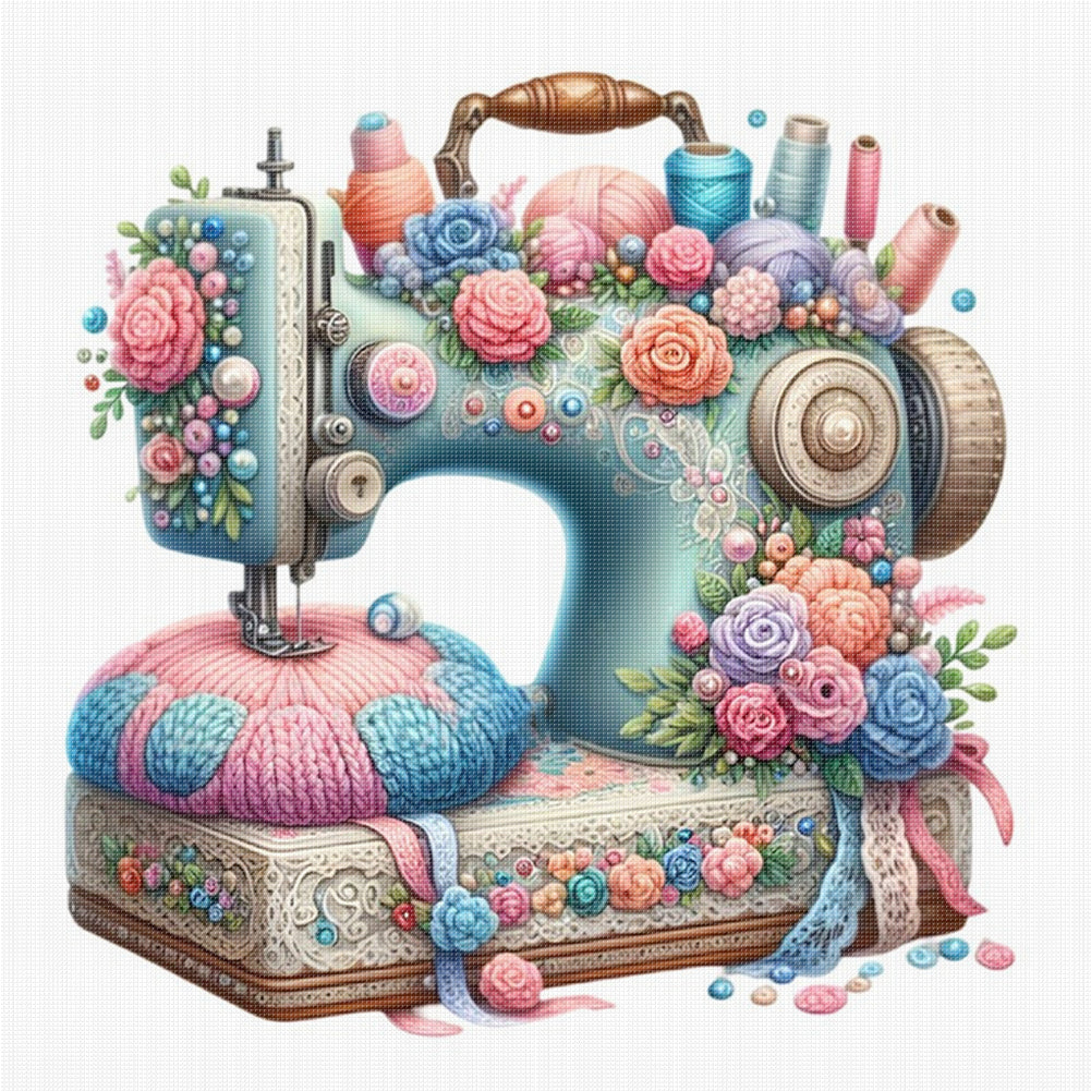 Sewing Machine - 14CT Stamped Cross Stitch 40*40CM