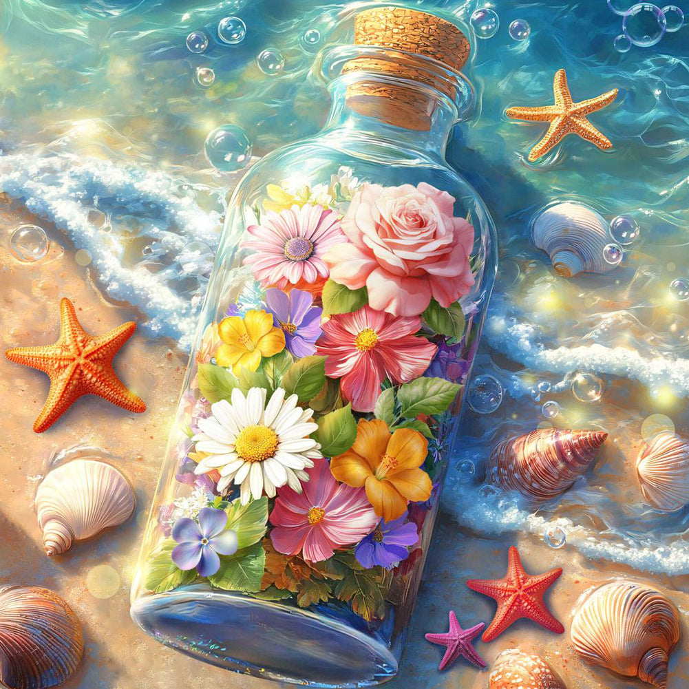 Flower Drift Bottle - Full Round Drill Diamond Painting 40*40CM