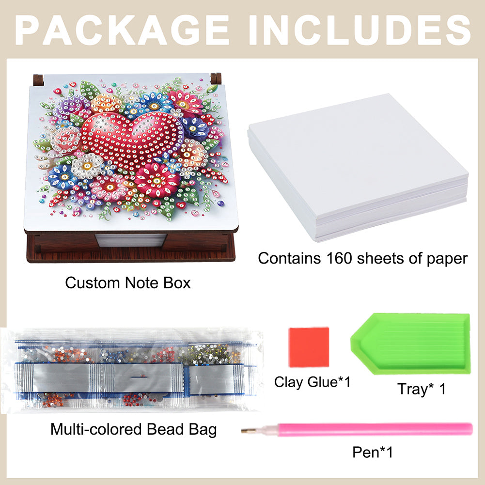 Wood Animals Diamond Art Note Box with 160 Sheets of Paper for Adults Beginners