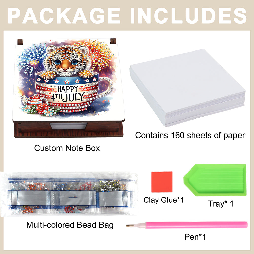 Wood Animals Diamond Art Note Box with 160 Sheets of Paper for Adults Beginners