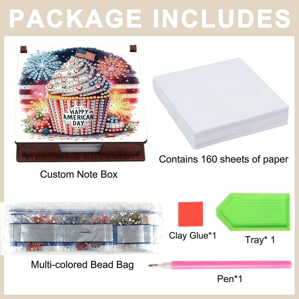 Wood Animals Diamond Art Note Box with 160 Sheets of Paper for Adults Beginners
