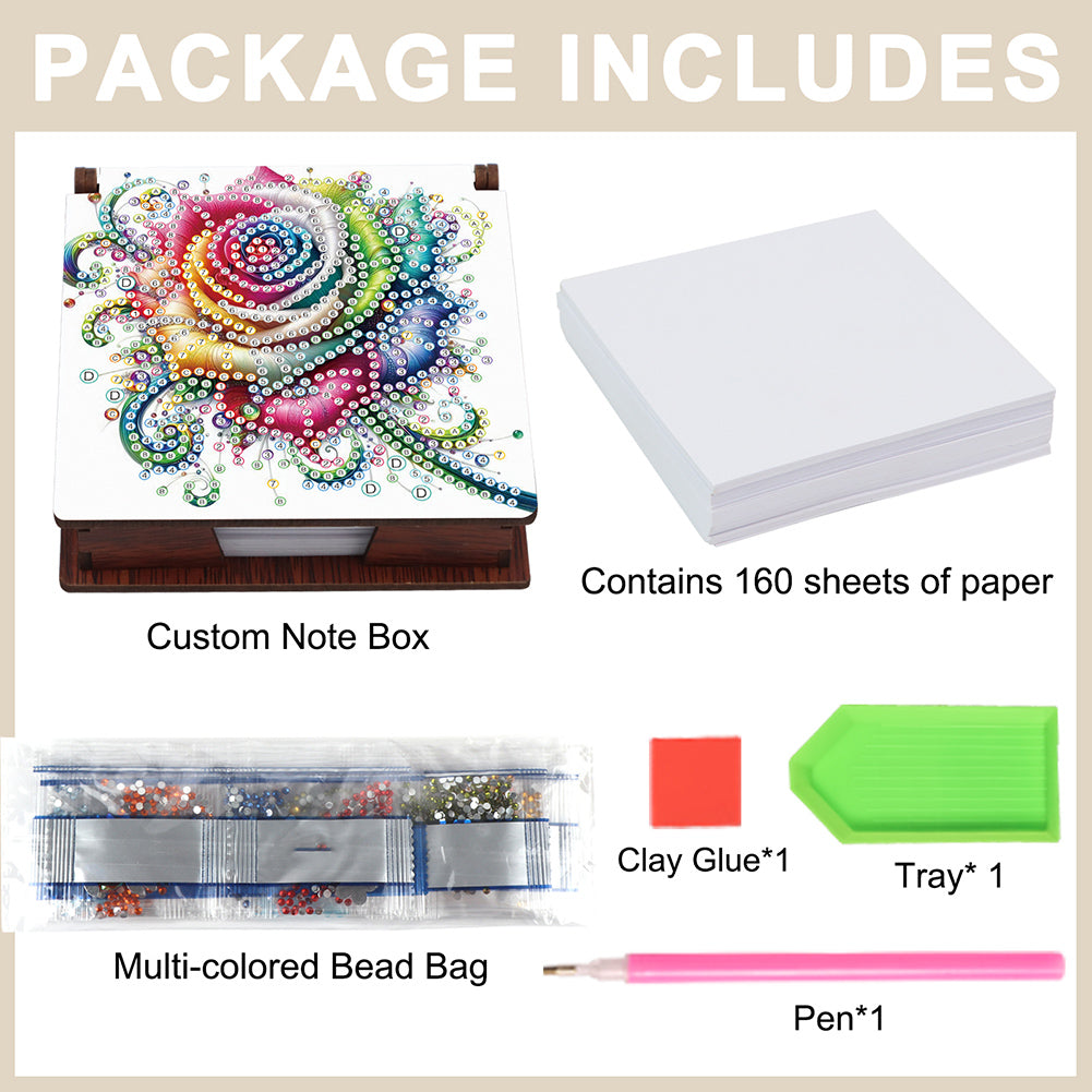 Wood Animals Diamond Art Note Box with 160 Sheets of Paper for Adults Beginners