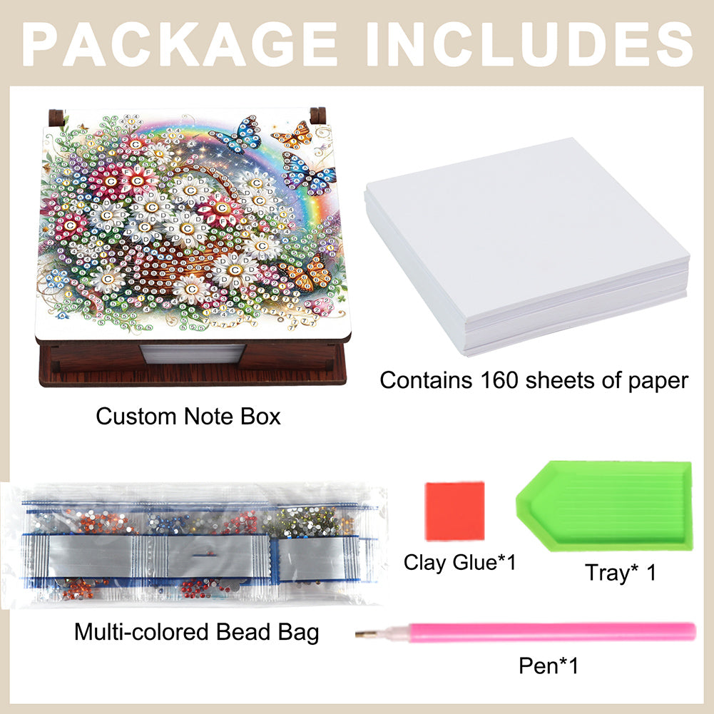 Wood Animals Diamond Art Note Box with 160 Sheets of Paper for Adults Beginners