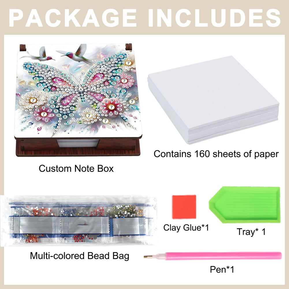 Wood Animals Diamond Art Note Box with 160 Sheets of Paper for Adults Beginners