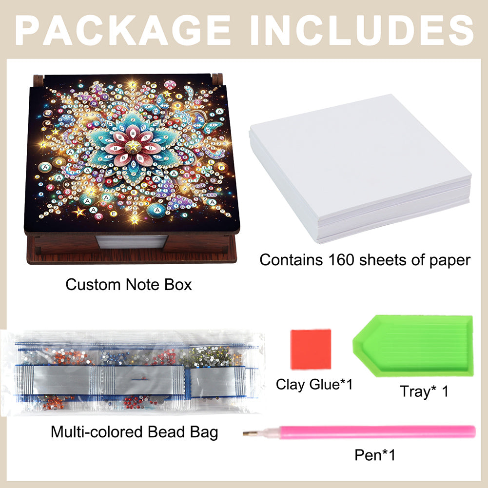 Wood Animals Diamond Art Note Box with 160 Sheets of Paper for Adults Beginners