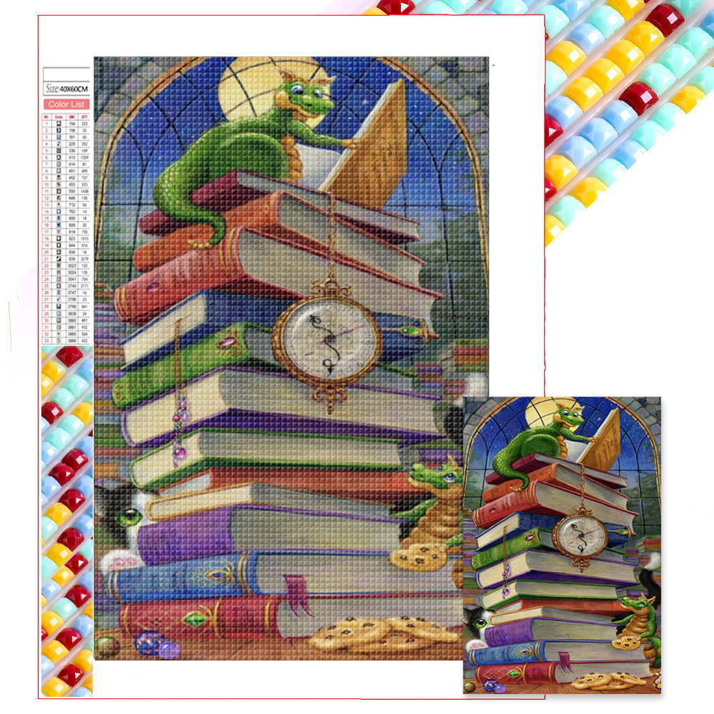 Little Dragon On The Book - Full Square Drill Diamond Painting 40*60CM