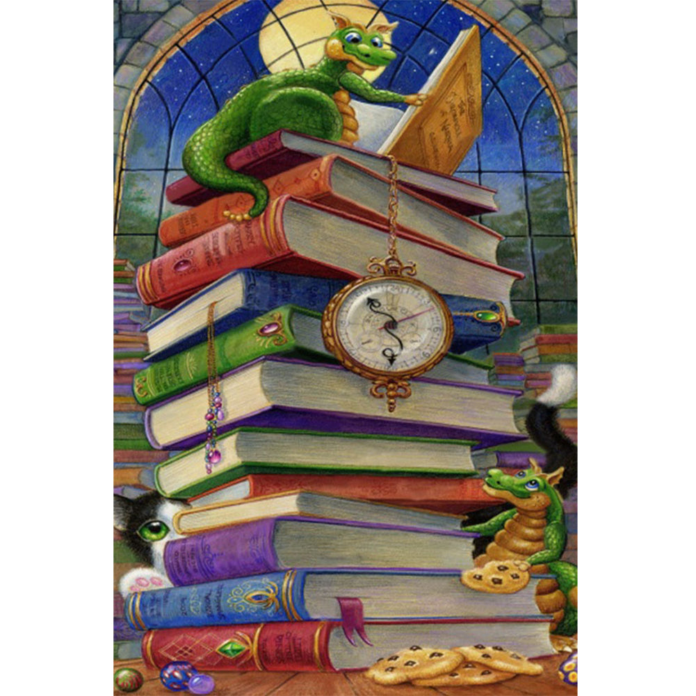 Little Dragon On The Book - Full Square Drill Diamond Painting 40*60CM
