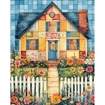 Colorful Patchwork Hut - 11CT Stamped Cross Stitch 40*50CM