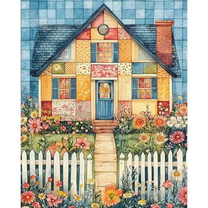 Colorful Patchwork Hut - 11CT Stamped Cross Stitch 40*50CM