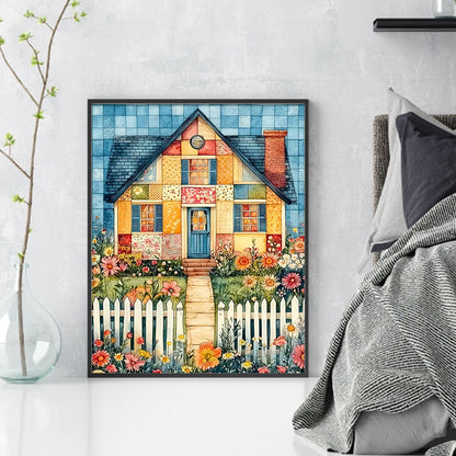 Colorful Patchwork Hut - 11CT Stamped Cross Stitch 40*50CM