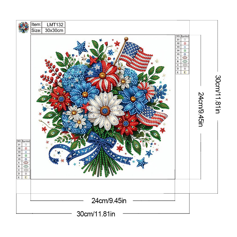 Independence Day Bouquet - Special Shaped Drill Diamond Painting 30*30CM