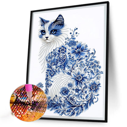 Celadon Flower Style Kitten - Special Shaped Drill Diamond Painting 30*40CM