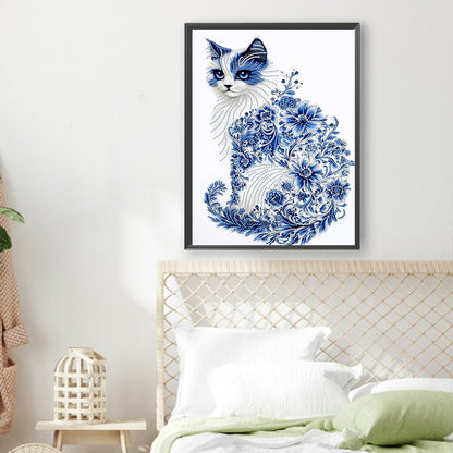 Celadon Flower Style Kitten - Special Shaped Drill Diamond Painting 30*40CM