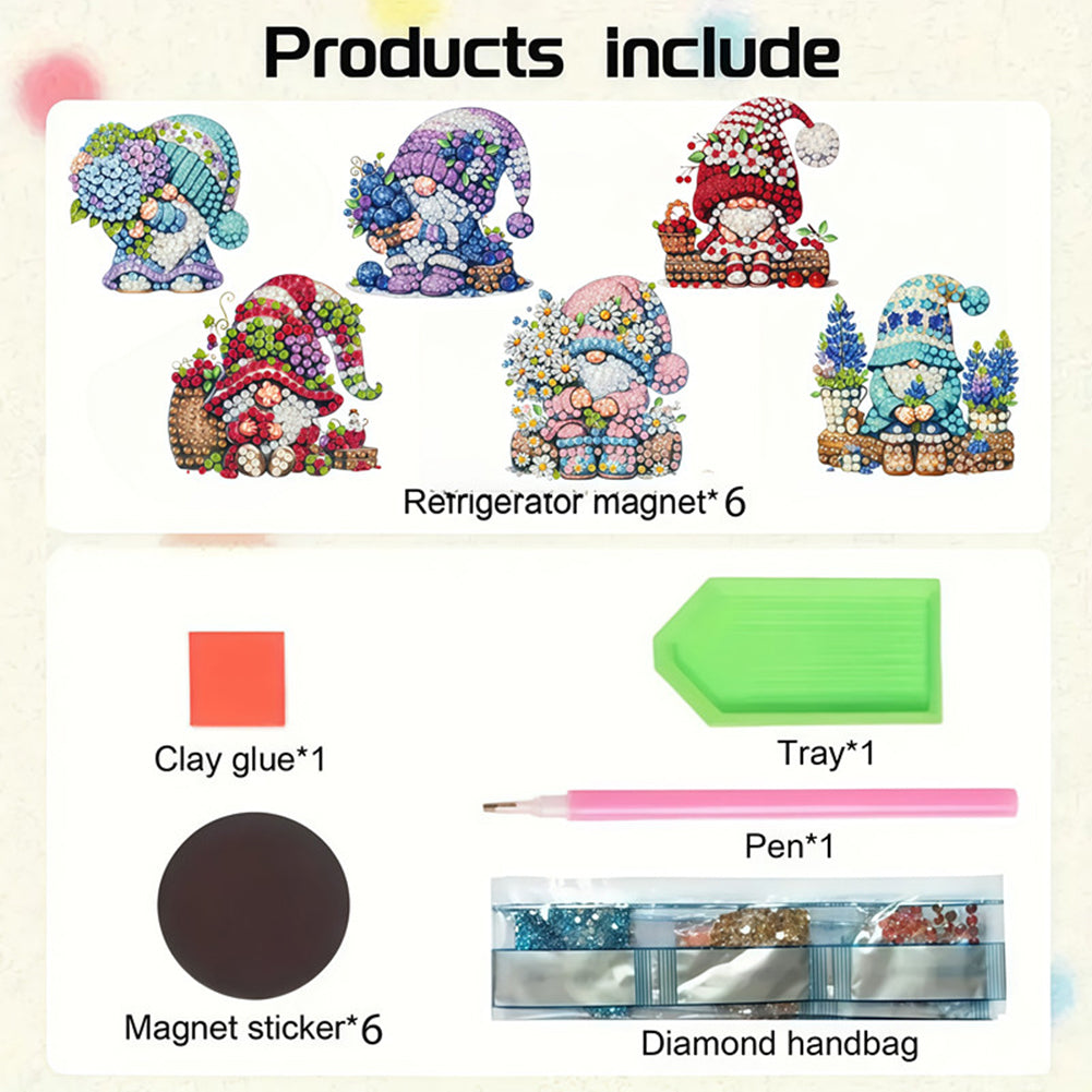 6Pcs Diamond Painting Refrigerator Magnets Diamond Art Kits for Adults Beginners