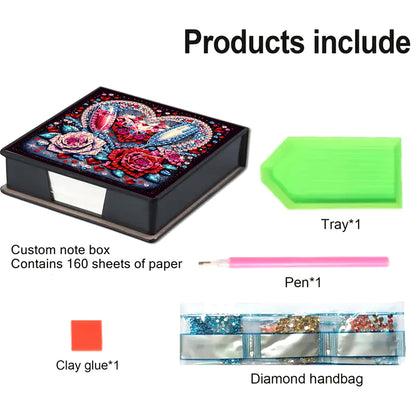 Leather Animals Diamond Painting Notecard Box Flowers Gem Art Sticky Note Holder
