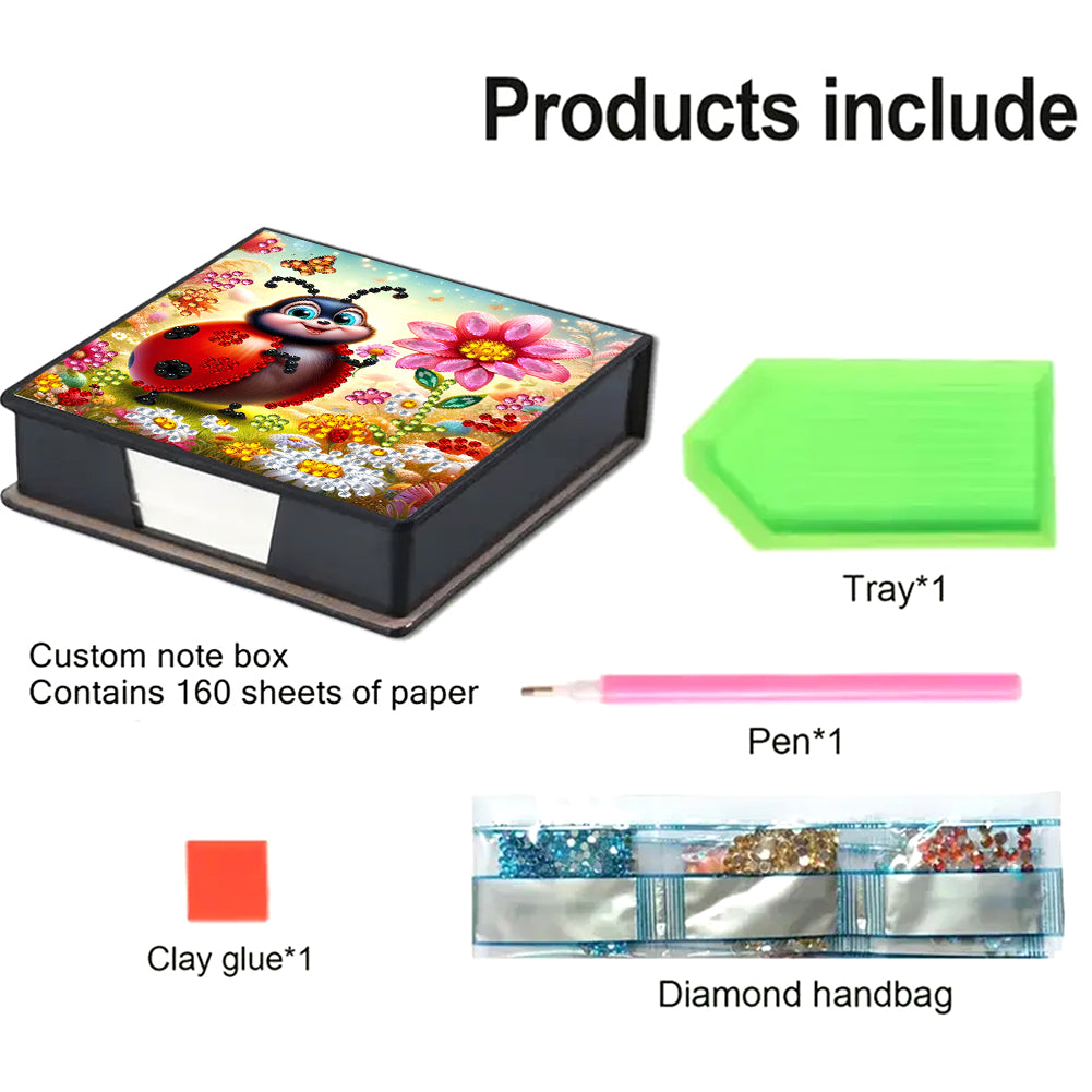 Leather Animals Diamond Painting Notecard Box Flowers Gem Art Sticky Note Holder