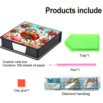 Leather Animals Diamond Painting Notecard Box Flowers Gem Art Sticky Note Holder
