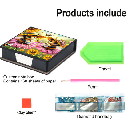 Leather Animals Diamond Painting Notecard Box Flowers Gem Art Sticky Note Holder