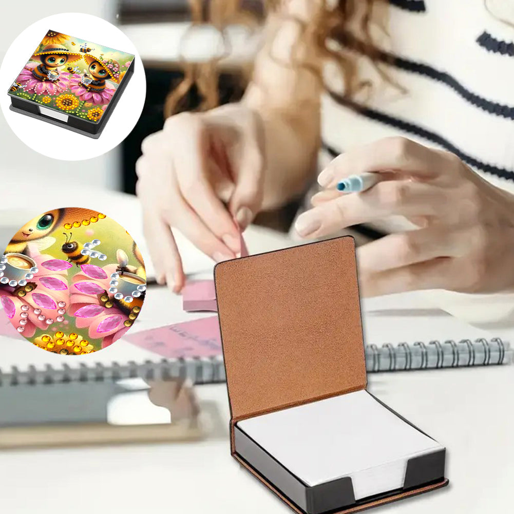 Leather Animals Diamond Painting Notecard Box Flowers Gem Art Sticky Note Holder