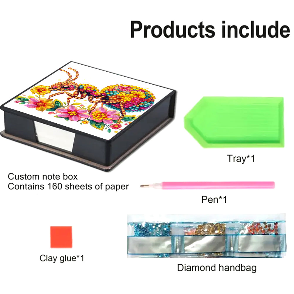 Leather Animals Diamond Painting Notecard Box Flowers Gem Art Sticky Note Holder