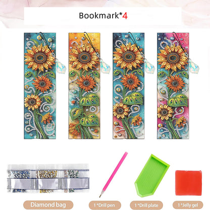 4 Pcs Flower Diamond Painting Bookmarks Diamond Art Bookmarks for Book Lovers