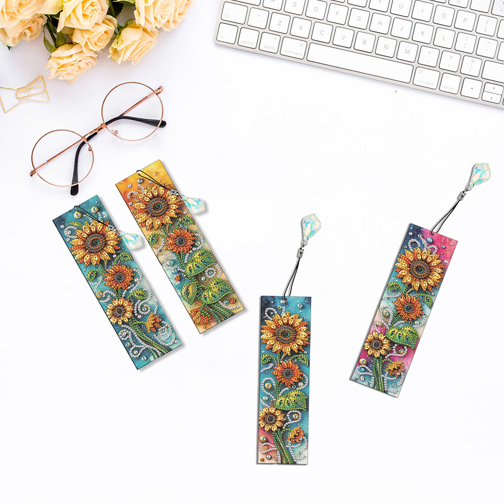 4 Pcs Flower Diamond Painting Bookmarks Diamond Art Bookmarks for Book Lovers