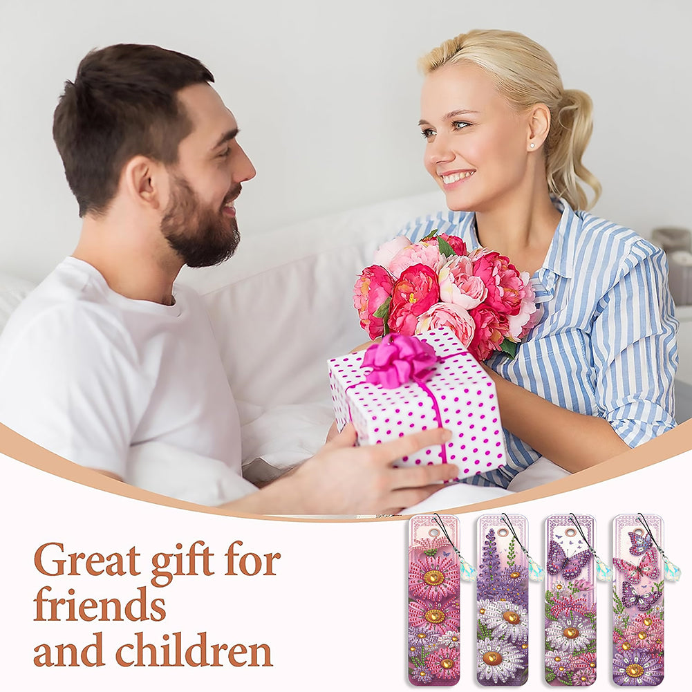 4 Pcs Flower Diamond Painting Bookmarks Diamond Art Bookmarks for Book Lovers