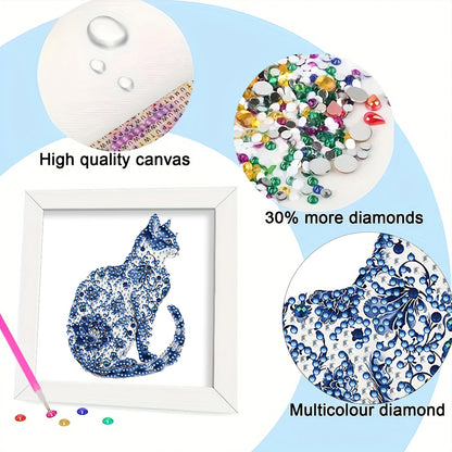Blue Cat - Special Shaped Drill Diamond Painting 18*18CM