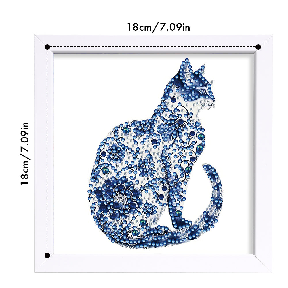 Blue Cat - Special Shaped Drill Diamond Painting 18*18CM