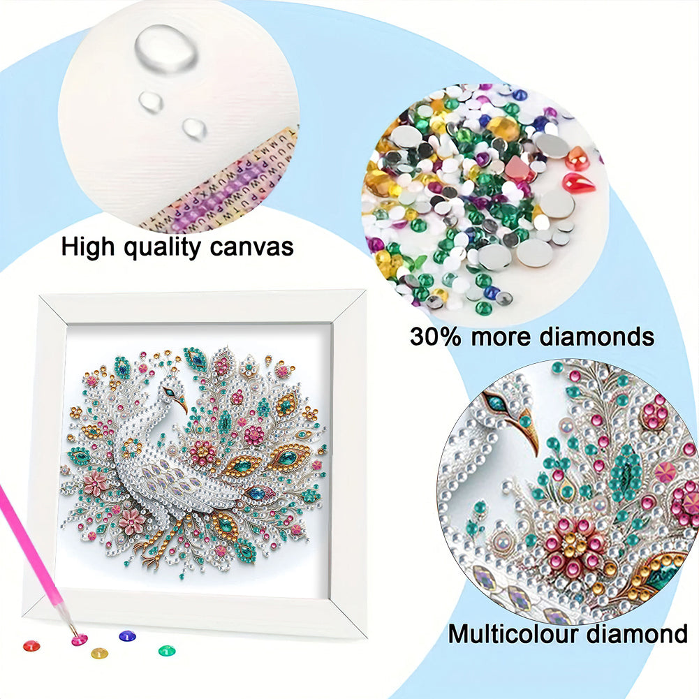 White Peacock - Special Shaped Drill Diamond Painting 18*18CM