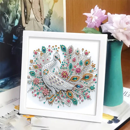 White Peacock - Special Shaped Drill Diamond Painting 18*18CM