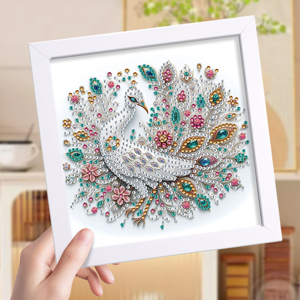 White Peacock - Special Shaped Drill Diamond Painting 18*18CM