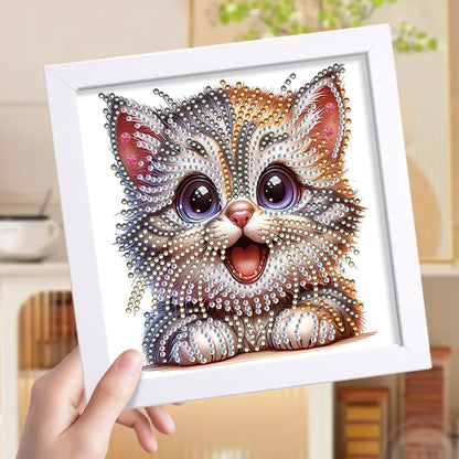 Happy Cat - Special Shaped Drill Diamond Painting 18*18CM