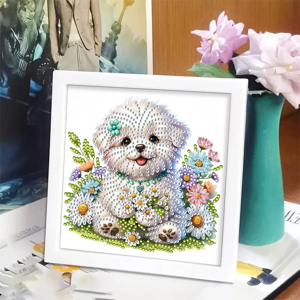 Little White Dog - Special Shaped Drill Diamond Painting 18*18CM