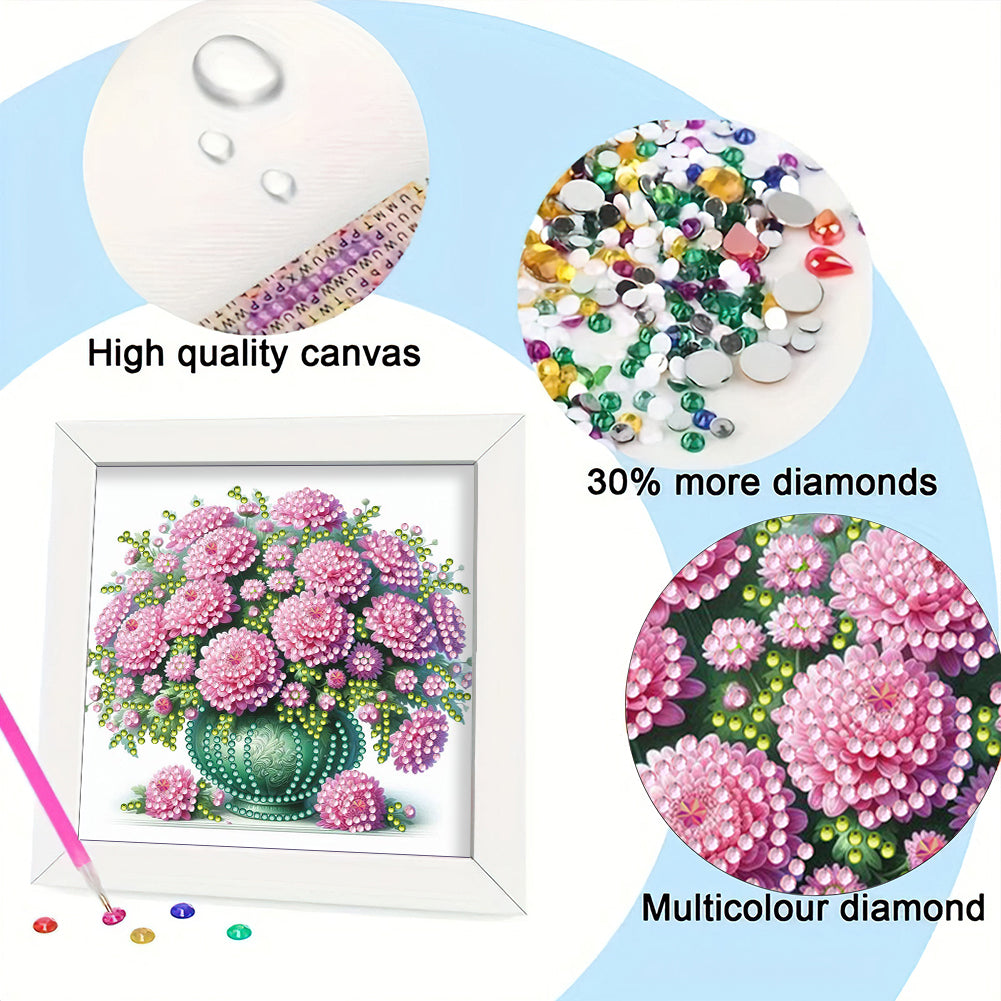 Pink Flower - Special Shaped Drill Diamond Painting 18*18CM