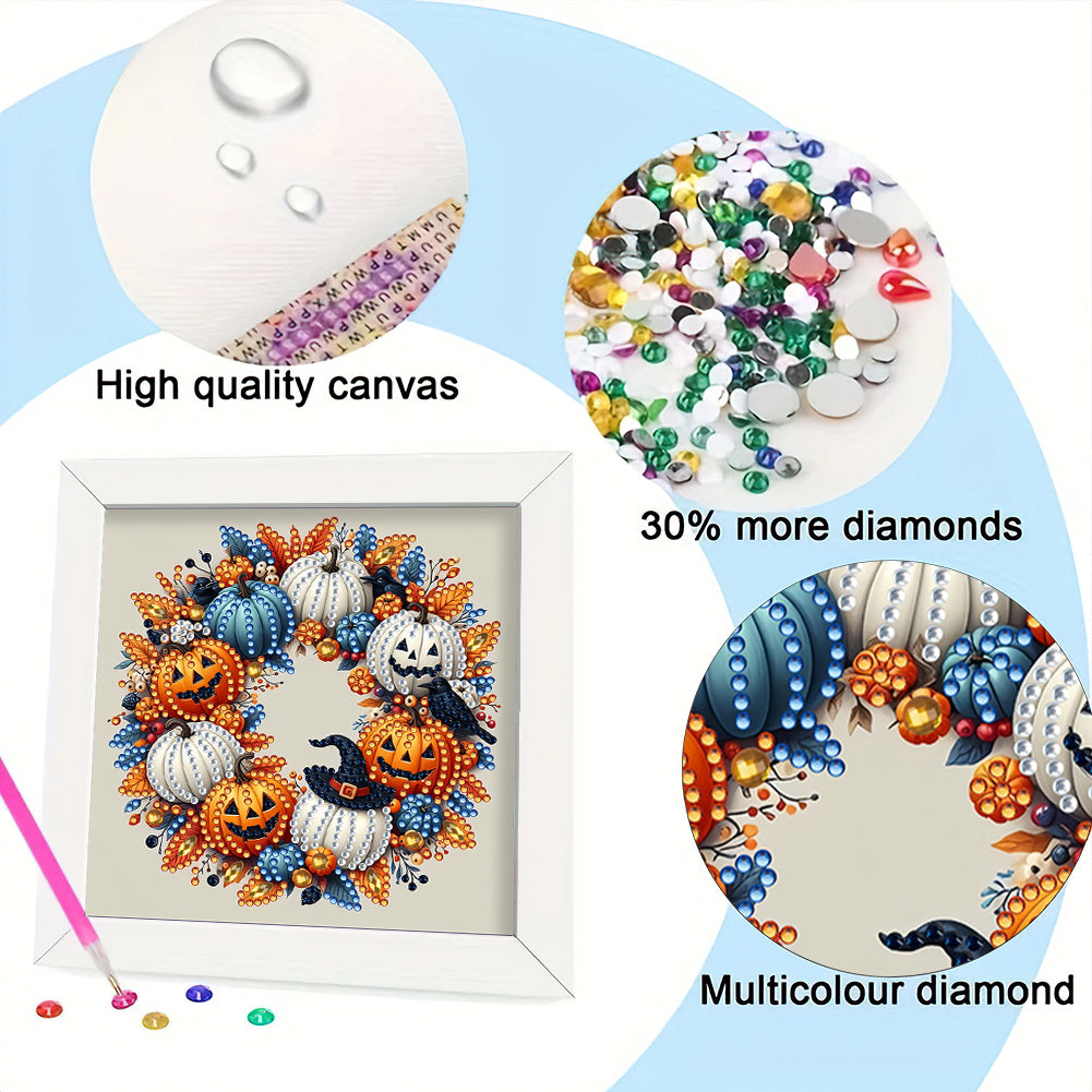 Halloween Pumpkin Wreath - Special Shaped Drill Diamond Painting 18*18CM
