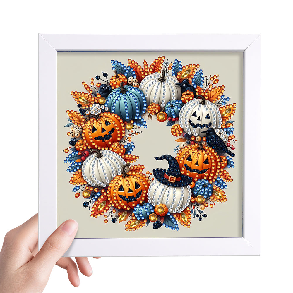 Halloween Pumpkin Wreath - Special Shaped Drill Diamond Painting 18*18CM