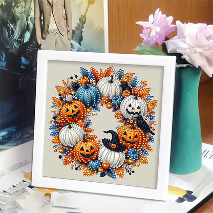 Halloween Pumpkin Wreath - Special Shaped Drill Diamond Painting 18*18CM