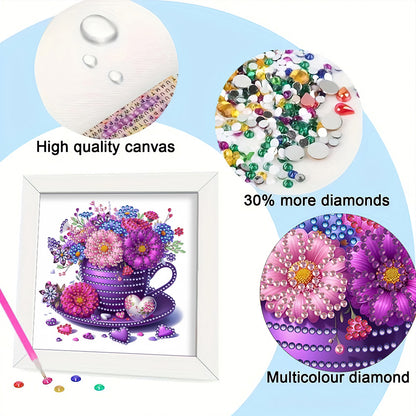 Cup Flower - Special Shaped Drill Diamond Painting 18*18CM