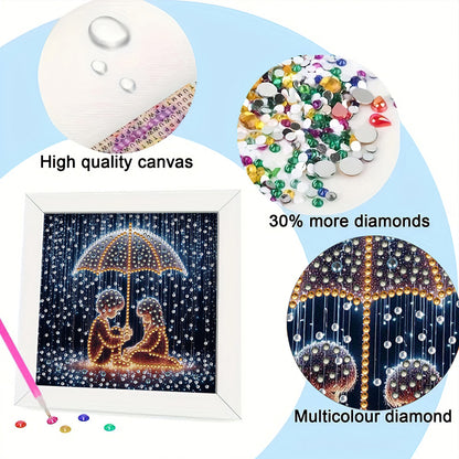 Rainy Night Boy And Girl - Special Shaped Drill Diamond Painting 18*18CM