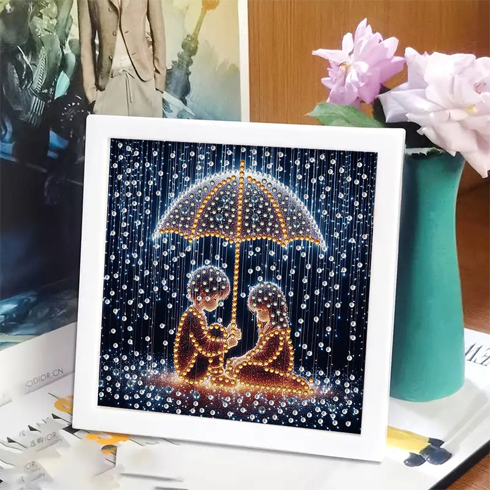 Rainy Night Boy And Girl - Special Shaped Drill Diamond Painting 18*18CM