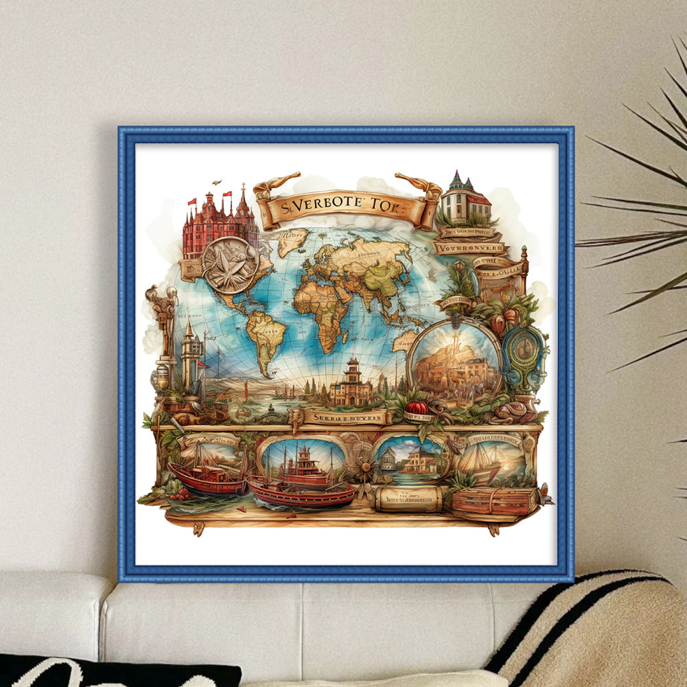 Map - Stamped Cross Stitch 50*50CM