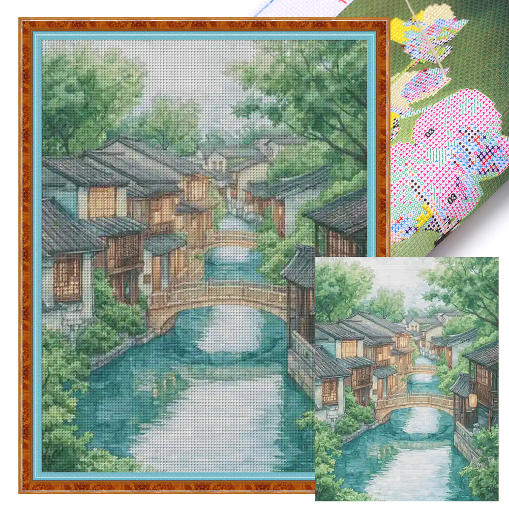 Four Seasons Of Water Village In Summer - 14CT Stamped Cross Stitch 70*95CM(Fairy Brand)