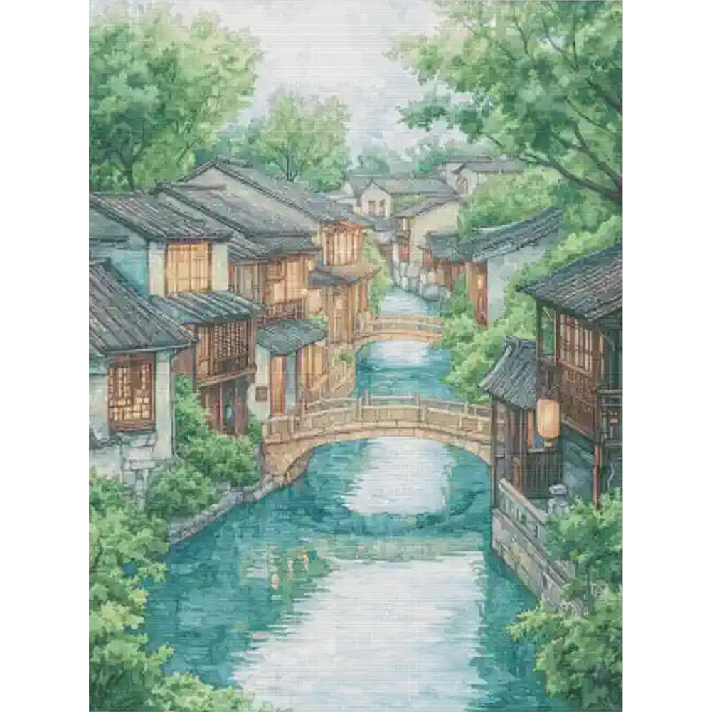 Four Seasons Of Water Village In Summer - 14CT Stamped Cross Stitch 70*95CM(Fairy Brand)