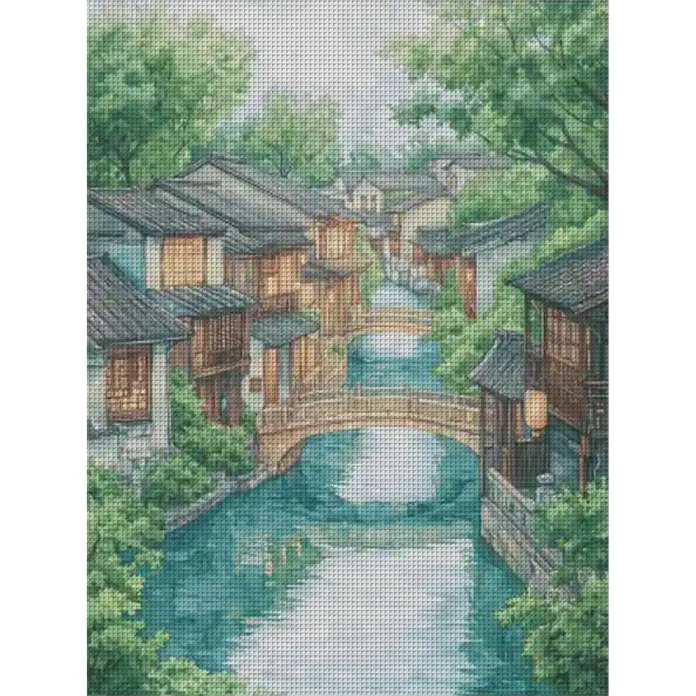 Four Seasons Of Water Village In Summer - 14CT Stamped Cross Stitch 70*95CM(Fairy Brand)