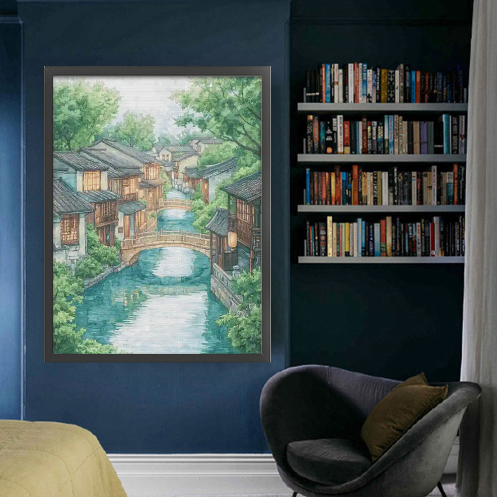 Four Seasons Of Water Village In Summer - 14CT Stamped Cross Stitch 70*95CM(Fairy Brand)