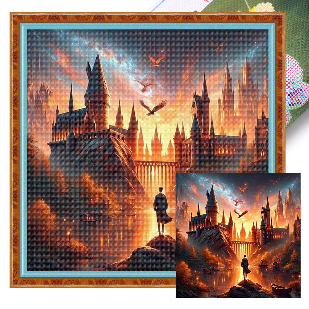 Castle In The Sunset - 11CT Stamped Cross Stitch 45*45CM