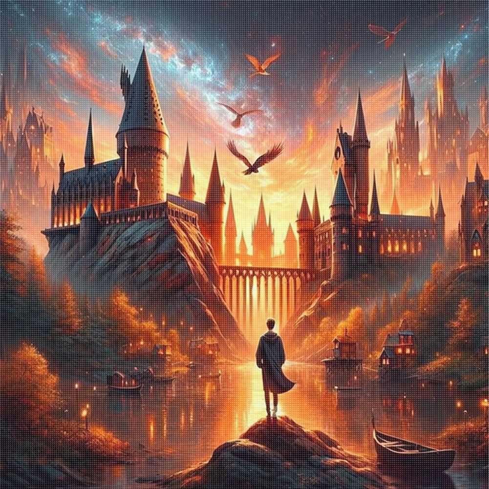 Castle In The Sunset - 11CT Stamped Cross Stitch 45*45CM