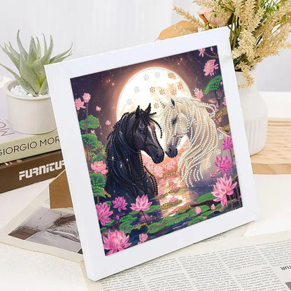 Black Horse And White Horse - Special Shaped Drill Diamond Painting 30*30CM