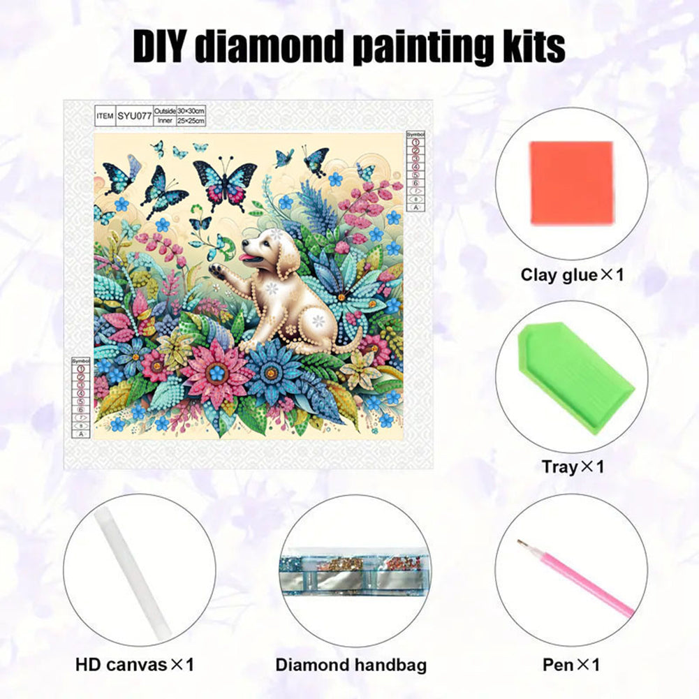 Flower Puppy - Special Shaped Drill Diamond Painting 30*30CM